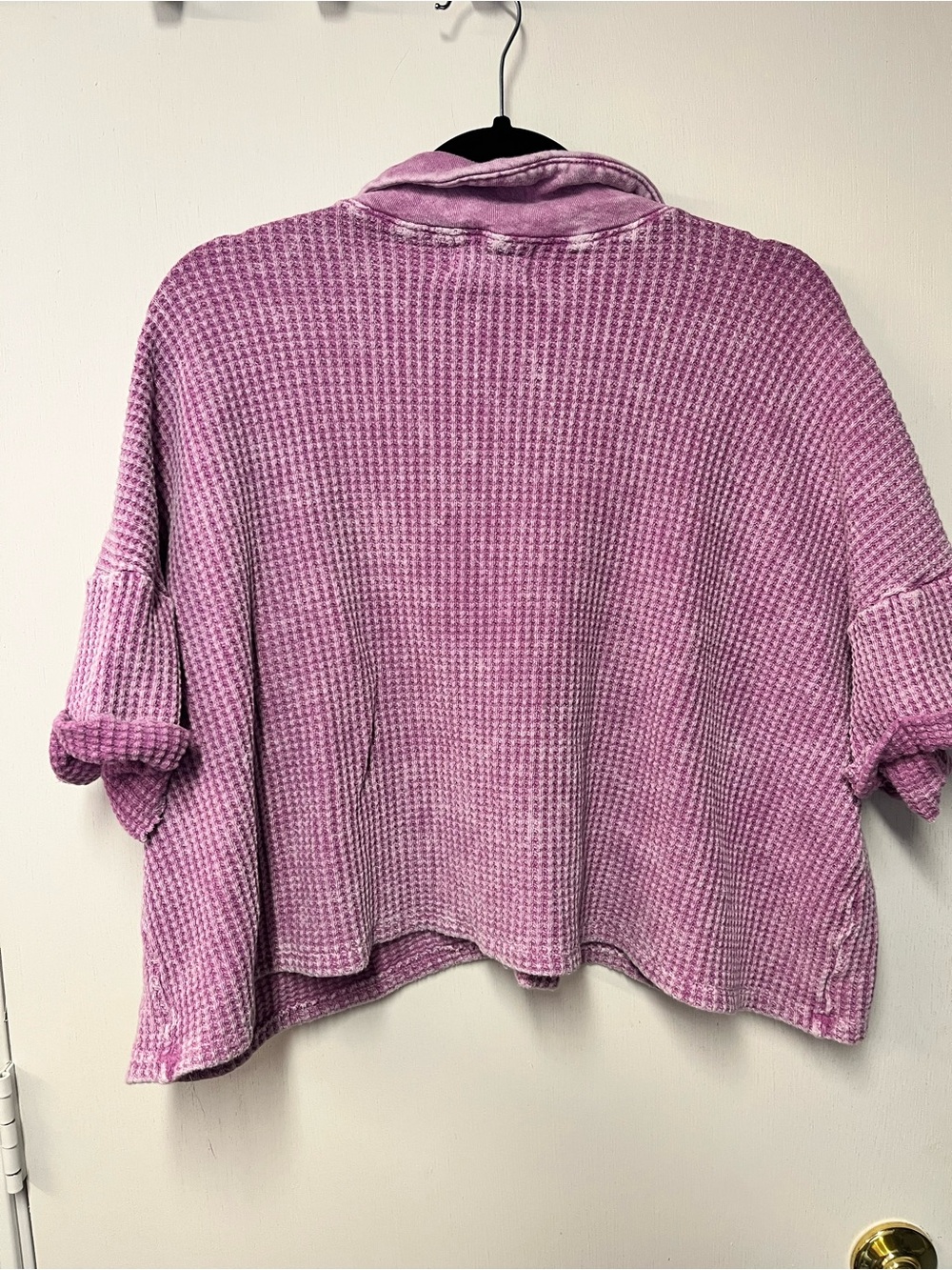 Bucket List Purple Mineral Wash Waffle Knit Oversized Button Up Shirt - Picture 4 of 5